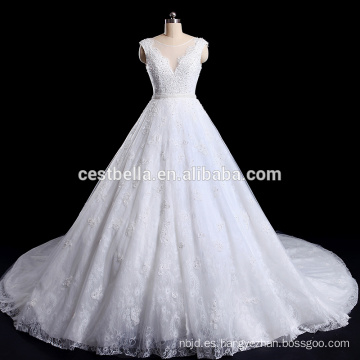 Deep V-cuello pesado rebordear Net china por encargo vestido de novia hecho en China